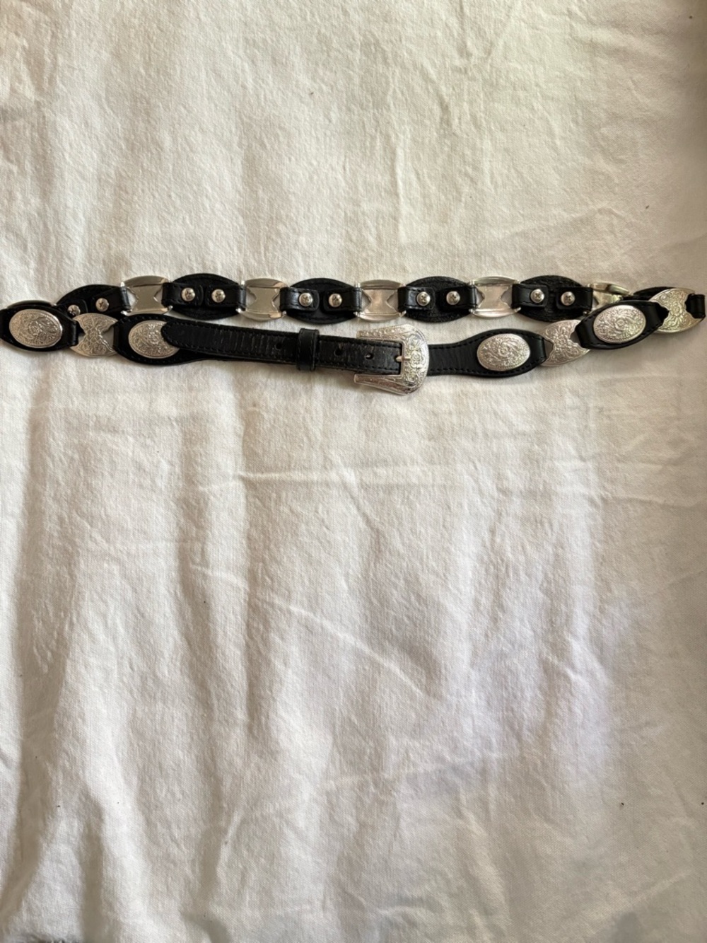 Black Leather Concho Belt with Silver Accents XL